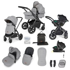 Ickle Bubba Stomp Luxe I-Size Isofix All in One Travel System - Black/Pearl Grey/Black Handle