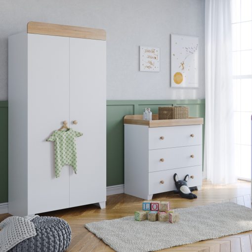 Tranquilo Bebe Changing Unit and Wardrobe - White and Oak