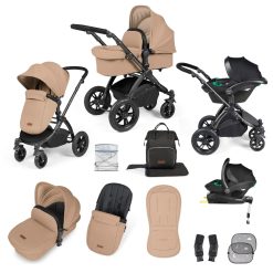 Ickle Bubba Stomp Luxe I-Size Isofix All in One Travel System - Black/Desert/Black Handle