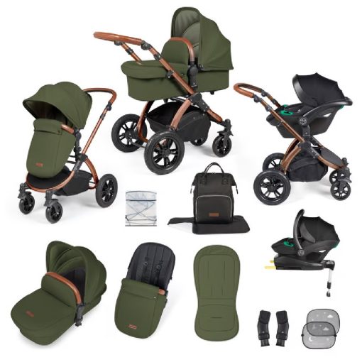 Ickle Bubba Stomp Luxe I-Size Isofix All in One Travel System - Bronze/Woodland/Tan