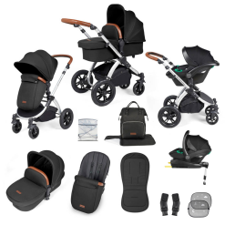 Ickle Bubba Stomp Luxe I-Size Isofix All in One Travel System - Silver/Midnight/Tan Handle