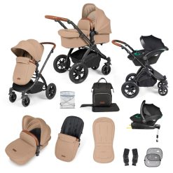 Ickle Bubba Stomp Luxe I-Size Isofix All in One Travel System - Black/Desert/Tan Handle