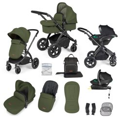 Ickle Bubba Stomp Luxe I-Size Isofix All in One Travel System - Black/Woodland/Black Handle