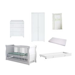 The Lydford Sleigh Cot 6 Piece Nursery Room Set with Underdrawer - White