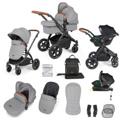 Ickle Bubba Stomp Luxe I-Size Isofix All in One Travel System - Black/Pearl Grey/Tan Handle