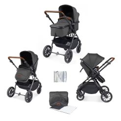 Ickle Bubba Cosmo 2 in 1 Pram and Pushchair - Black/Graphite Grey/Tan