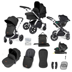 Ickle Bubba Stomp Luxe I-Size Isofix All in One Travel System - Silver/Midnight/Black Handle