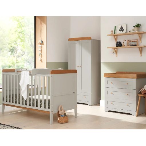 Tutti Bambini Rio 6 Piece Nursery Room Set with Shelves/Toy Box - Dove Grey/Oak