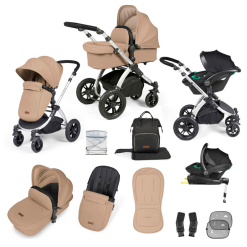Ickle Bubba Stomp Luxe I-Size Isofix All in One Travel System - Silver/Desert/Black Handle