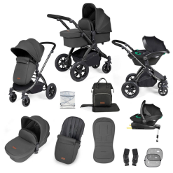 Ickle Bubba Stomp Luxe I-Size Isofix All in One Travel System - Black/Charcoal Grey/Black Handle