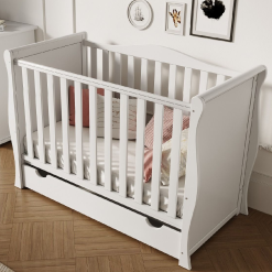 Little Babes Sleigh Mini Cot Bed - White
