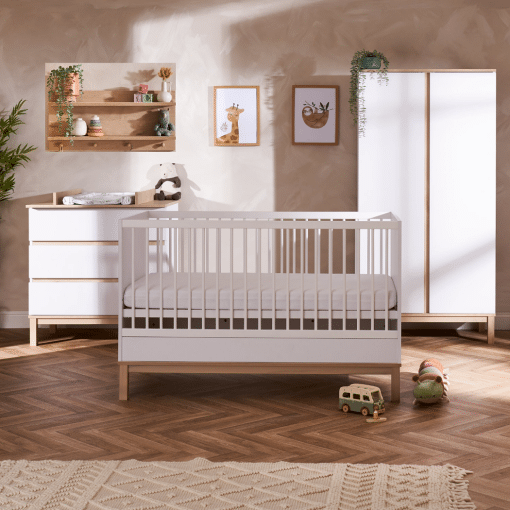 Obaby Astrid 4 Piece Nursery Room Set/Mattress - White/Oak