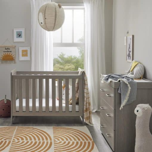 Babymore Caro 4-1 Cot Bed 2 Piece Nursery Set - Grey Wash