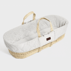 Little Green Sheep Natural Nitted Moses Basket & Mattress Printed Dove