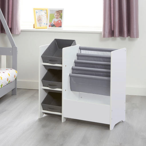 Liberty House Toys Kids White Display Unit With Fabric Storage Boxes