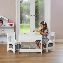 Liberty House Toys White Table and Chairs with Grey Bins