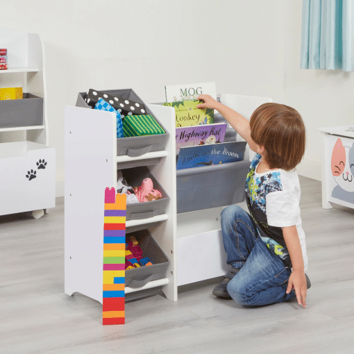 Liberty House Toys Kids White Display Unit With Fabric Storage Boxes